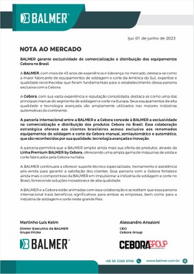 Official communication by BALMER BRAZIL